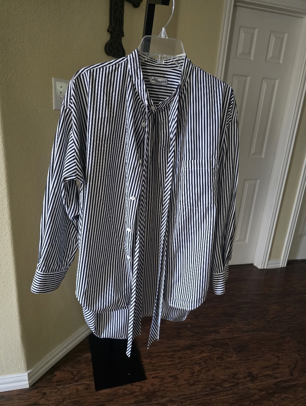 Balenciaga Black & White Striped Button-Down Shirt with Back Logo Size 32 - Picture 10 of 16